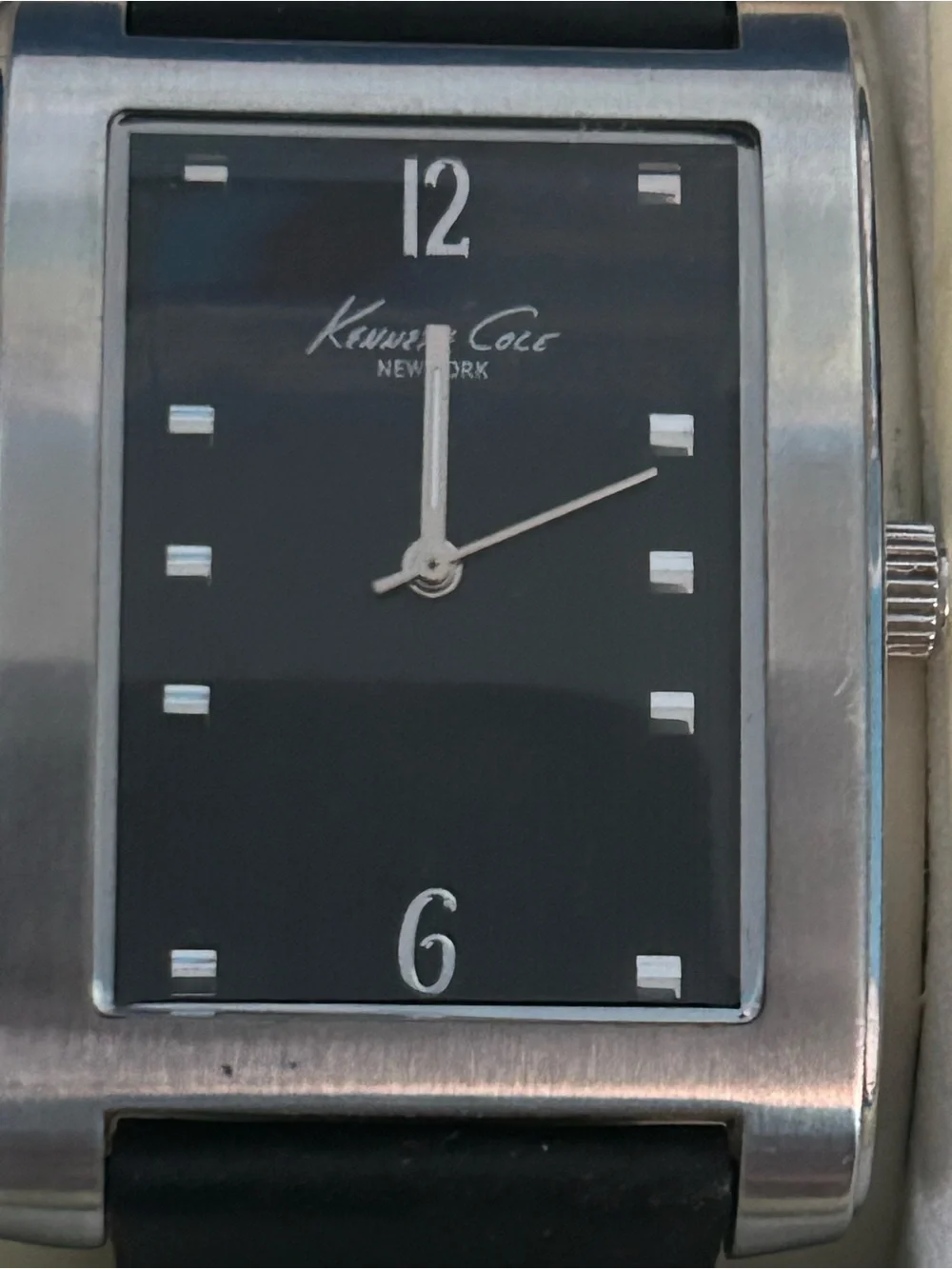 Kenneth Cole Tank Womens Watch 22mm Black Dial Leather KC2117 New Battery